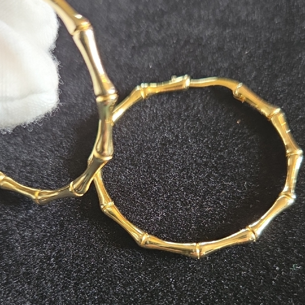 Gold Bamboo Hoop Earrings - Picture 7 of 8
